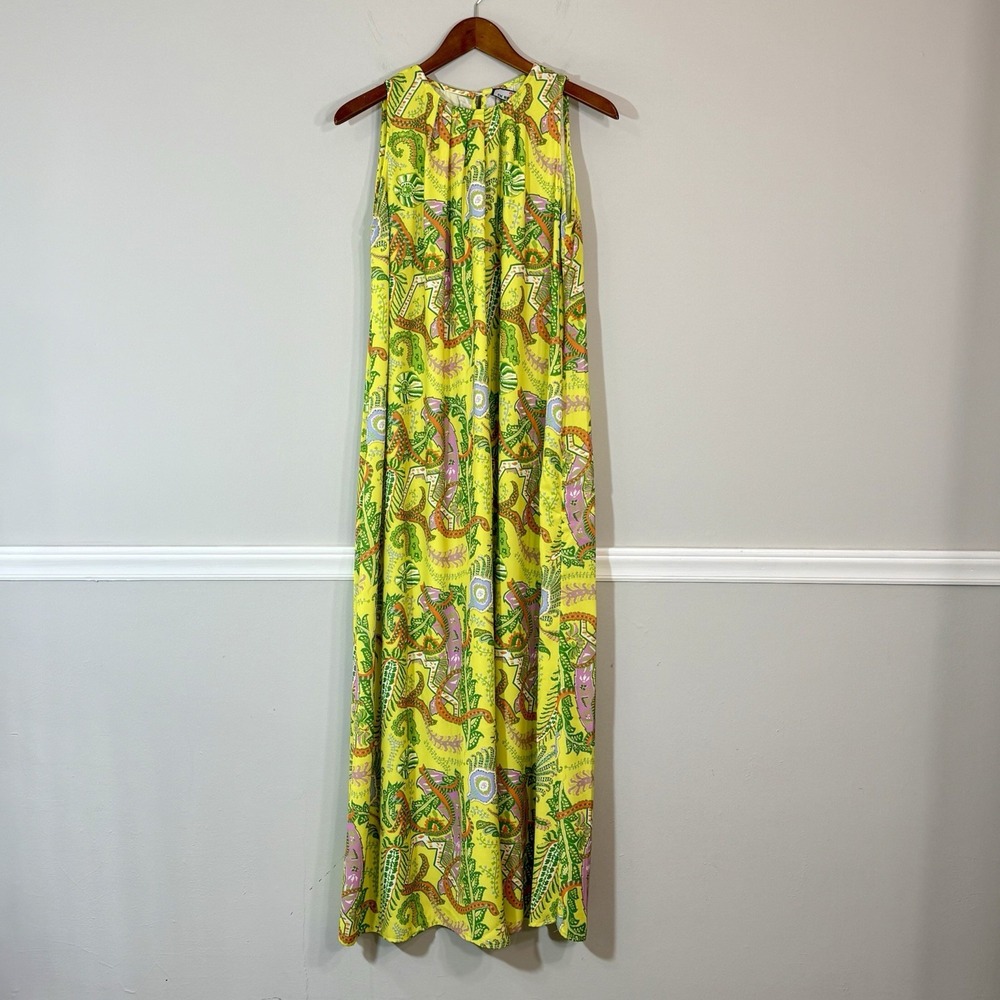 CK Bradley Women's Sleeveless Floral Maxi Dress Sz Small Yellow Pleated Neckline